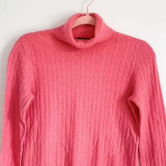 J. Crew Barbie Pink Cable Knit Turtle Neck Sweater Small cashmere wool blend - Picture 2 of 9